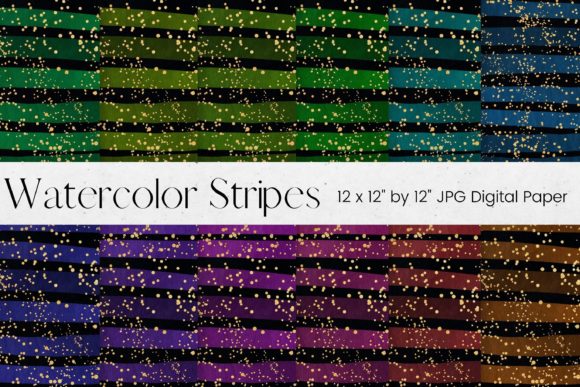 Black Stripe Watercolor Digital Paper for Patterns