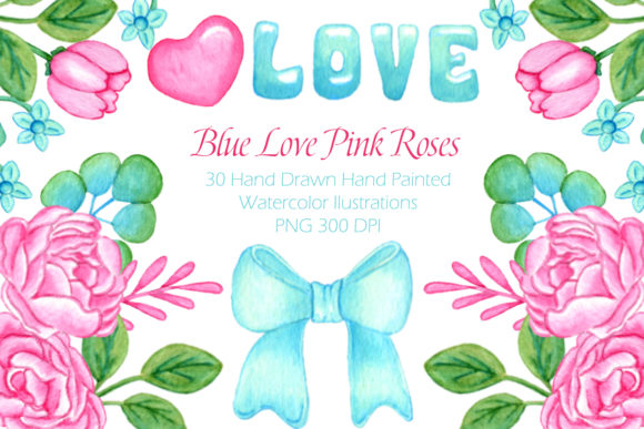 Blue Love Watercolor Set for Landing Page Templates