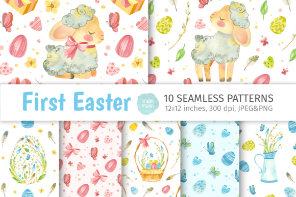Easter Sheep Watercolor Patterns for Branding