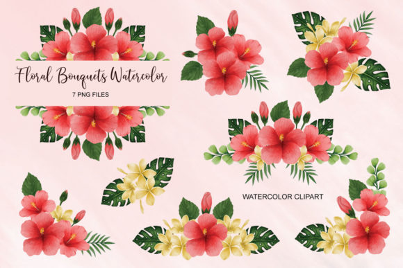 Floral Watercolor Bouquet Clip Art PNG for Print Templates