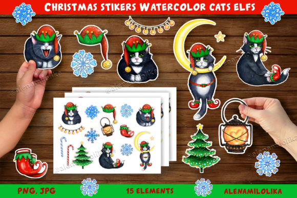 Review: Christmas Cats Elves Stickers 15 PNG for Holiday Embroidery