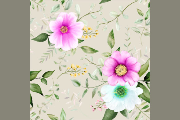 Seamless Pattern Watercolor Flower Leaf for Patterns