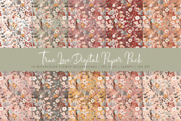True Love Watercolor Flowers Pack: Patterns for Branding