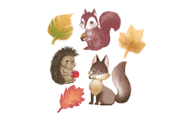 Watercolor Autumn Nature Set: Animals & Branding