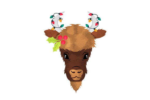 Watercolor Bison Head with Christmas Ornaments Review