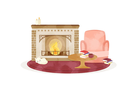 Watercolor Cosy Fireside Scene by Designs Amp Review
