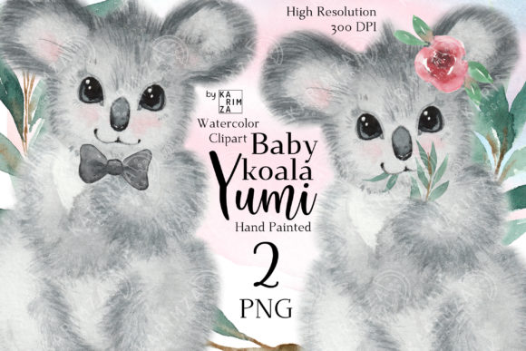 Watercolor Cute Koala PNG Clipart: Decorative Elements