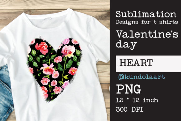 Watercolor Flower Heart PNG Sublimation for Print Templates