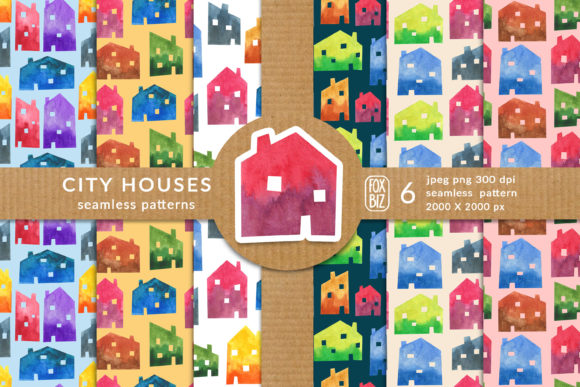 Watercolor Houses 6 Seamless Patterns Review