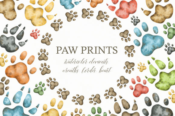 Watercolor Paw Prints Clipart for Crafts