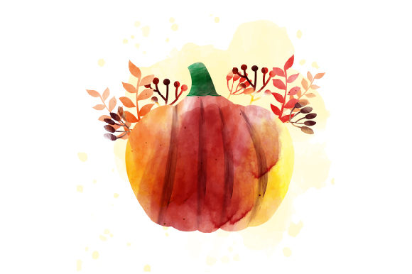 Watercolor Pumpkin & Flowers for Thanksgiving Branding