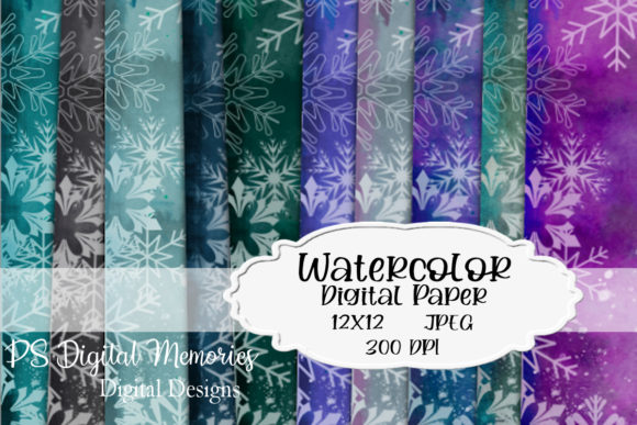 Watercolor Snowflake Digital Paper 1 for Backgrounds